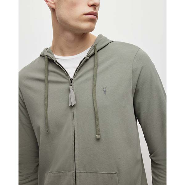 Allsaints Australia Mens Brace Brushed Cotton Zip Ramskull Hoodie Green AU65-268